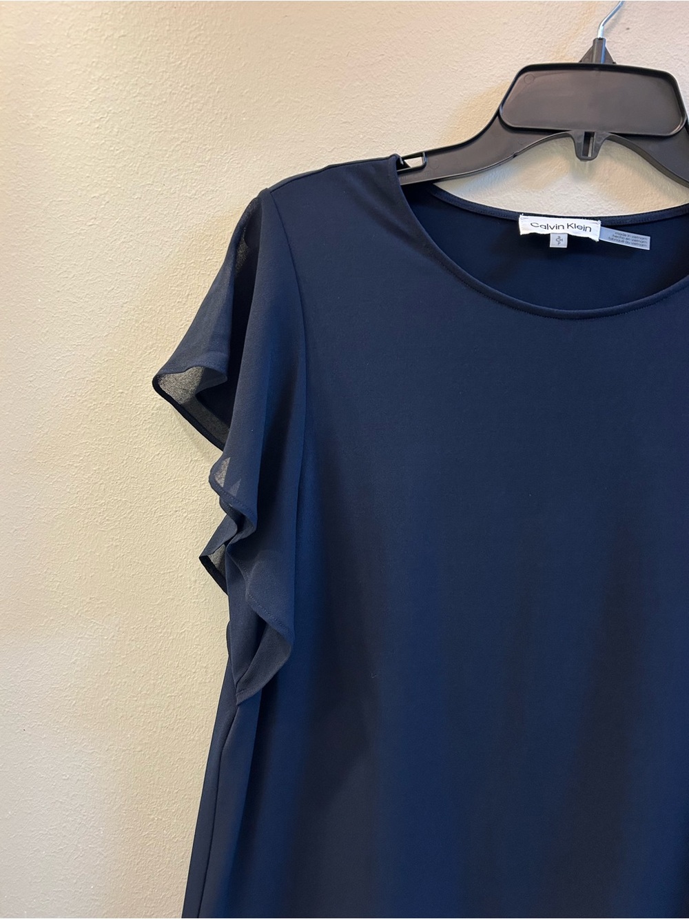 Calvin Klein Dark Navy Ruffle Sleeve Blouse - Women's Top - Picture 4 of 4